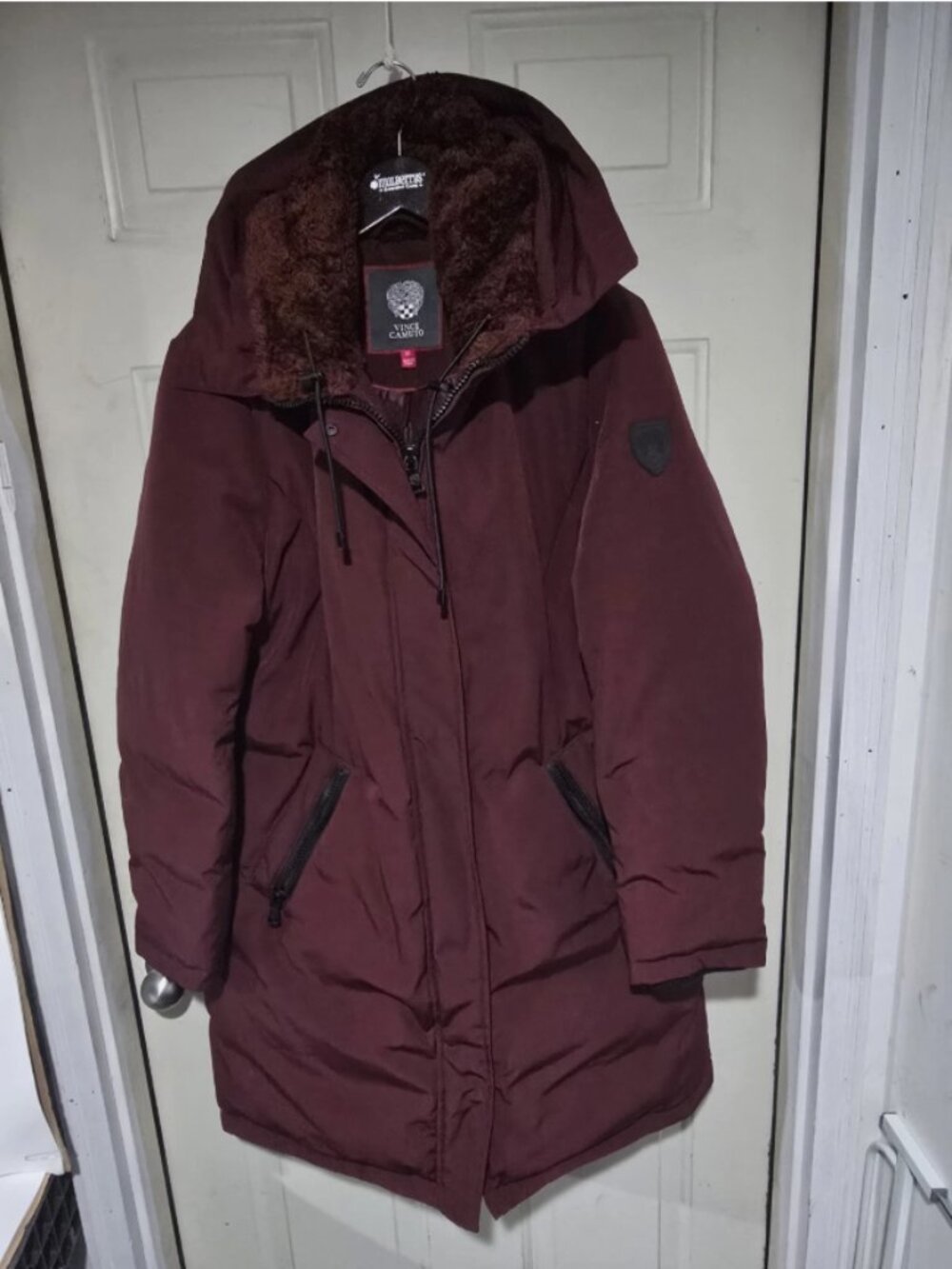 VINCE CAMUTO Women's XL Maroon Full Zip Heavy Winter Parka Jacket Coat Down